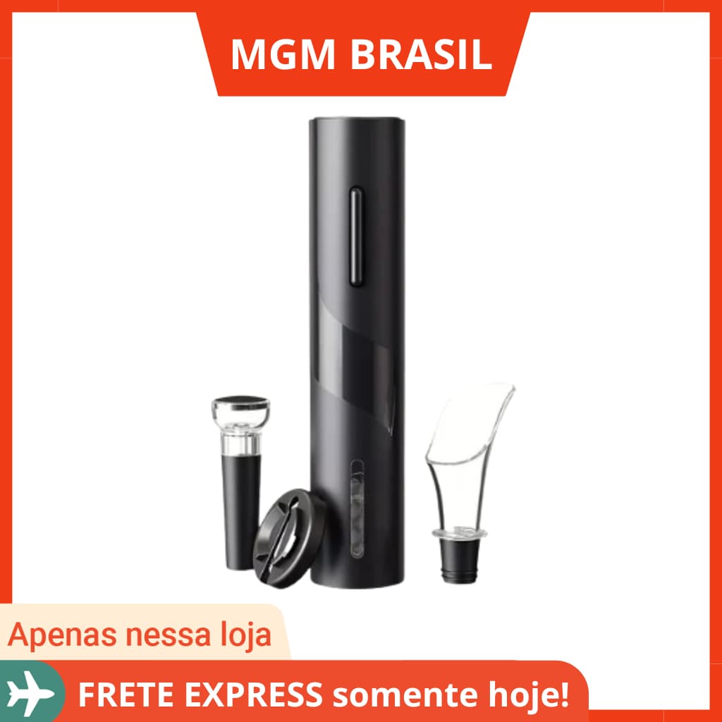 Abridor De Vinho Eletrico Saca Rolha Garrafa Automático Preto