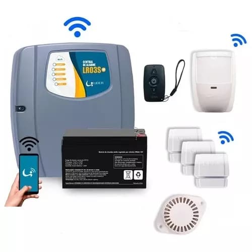 Kit Central Alarme Lr03sw Wifi + 5 Sensor + Sirene + Bateria
