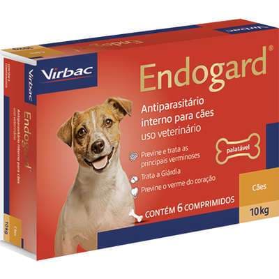 Vermífugo Virbac Endogard 10kg com 6 comprimidos.