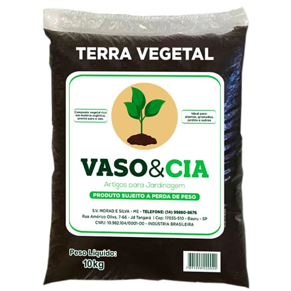 Terra Orgânica Vegetal Adubada 10 kg - Vasos Plantas Jardim Flores Folhas - Vaso e Cia