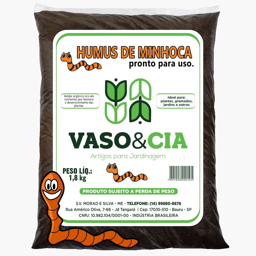 Adubo Orgânico Húmus de Minhoca 1,8 kg - 100% Natural para Plantas e Jardins - Vaso e Cia