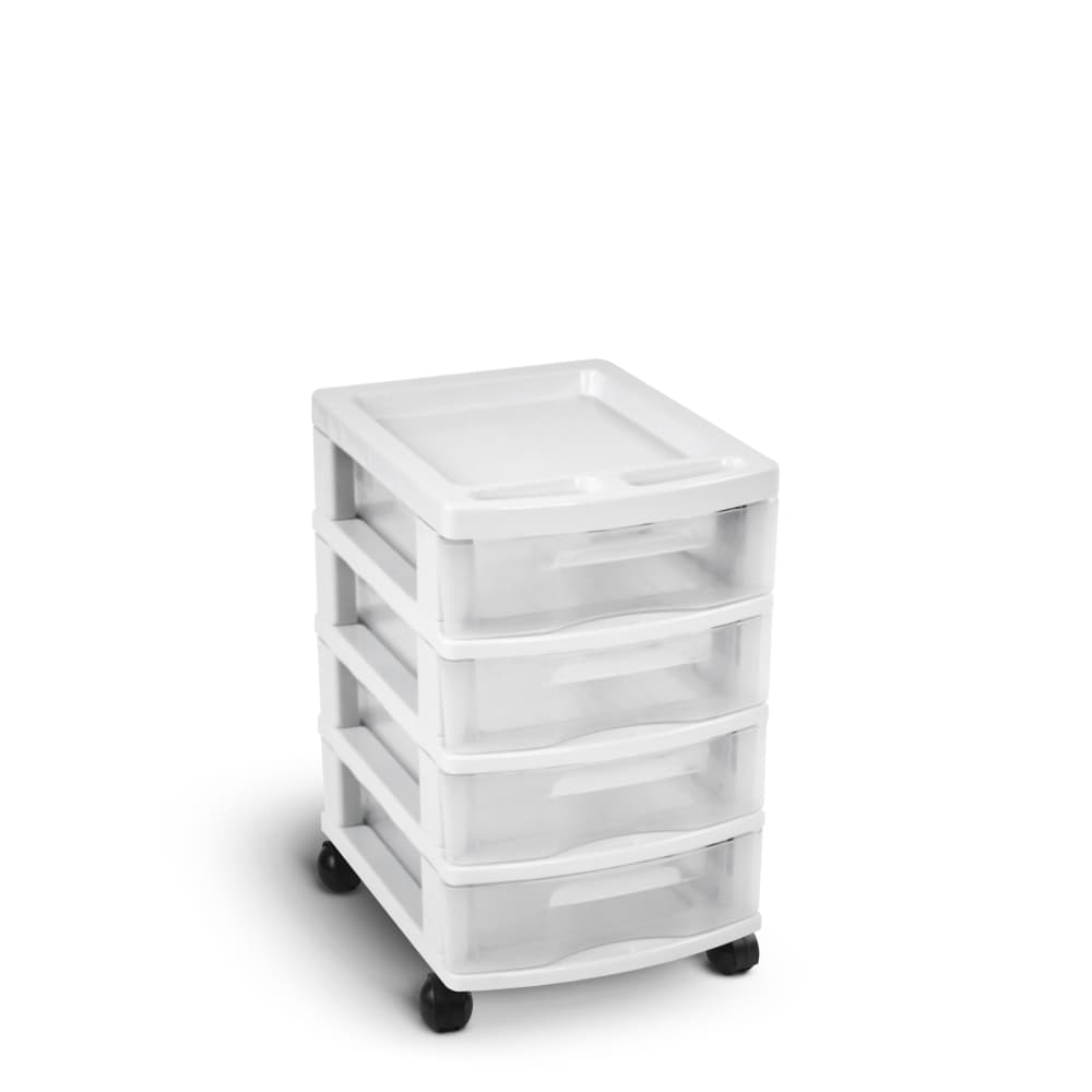 Gaveteiro plástico 4 Gavetas Transparente Armação Branca Agraplast 930