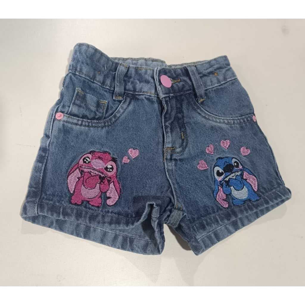 Short Jeans Moda Verão Blogueirinha Feminino Infantil Lilo Stitch/short stitch/shortinh stitch angel
