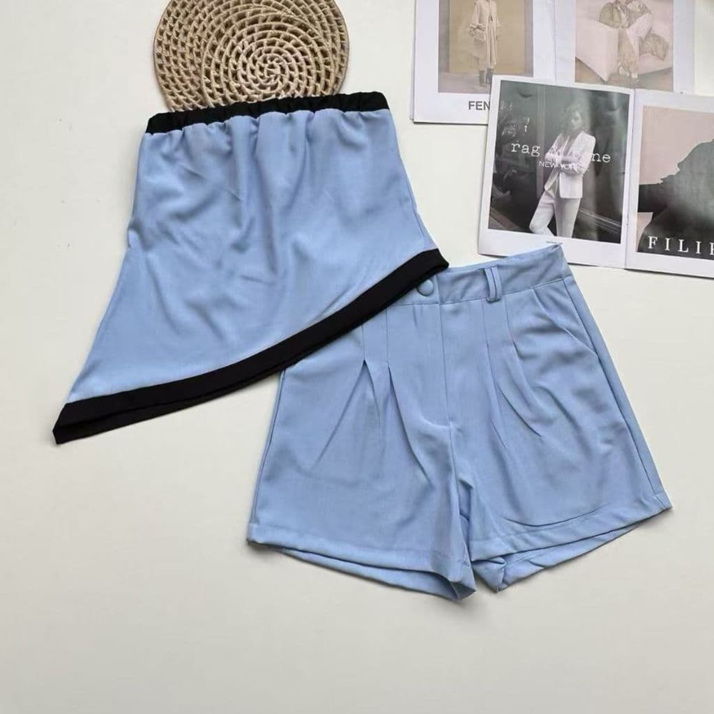 Conjunto Feminino Alfaiataria de culotes assimétricos emendados casuais femininos de verão | shorts de cintura alta  con