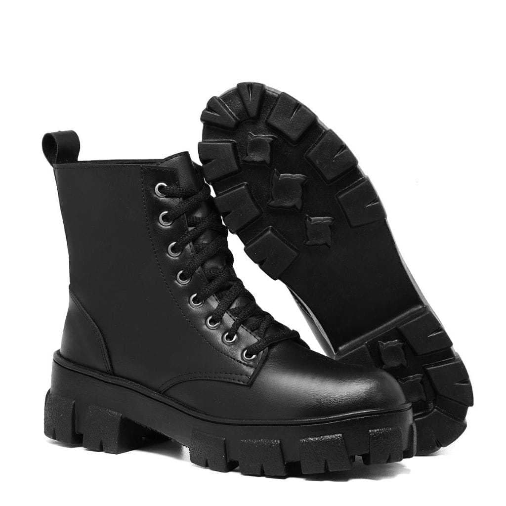 Bota Coturno Tratorado Militar Blogueira  Feminino Moda Clássico Trabalho Cadarço