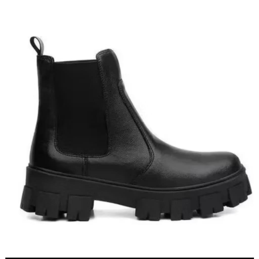Bota Coturno Chelsea Tratorado Feminina Moda Preta Elástico Casual Promoção