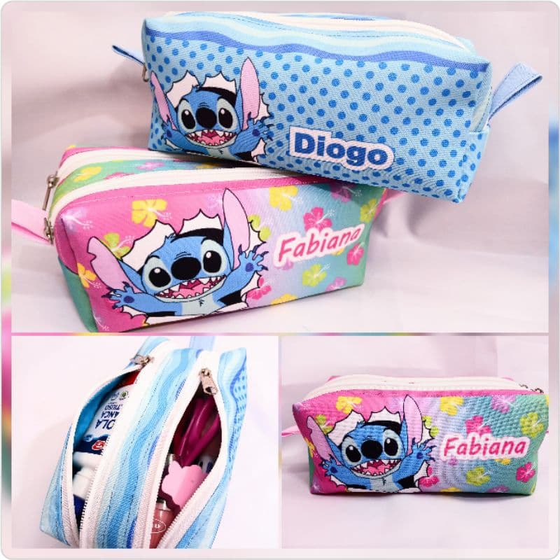 Estojo DUPLO PERSONALIZADO COM NOME Impermeável  Lilo Stitch🩵🩵