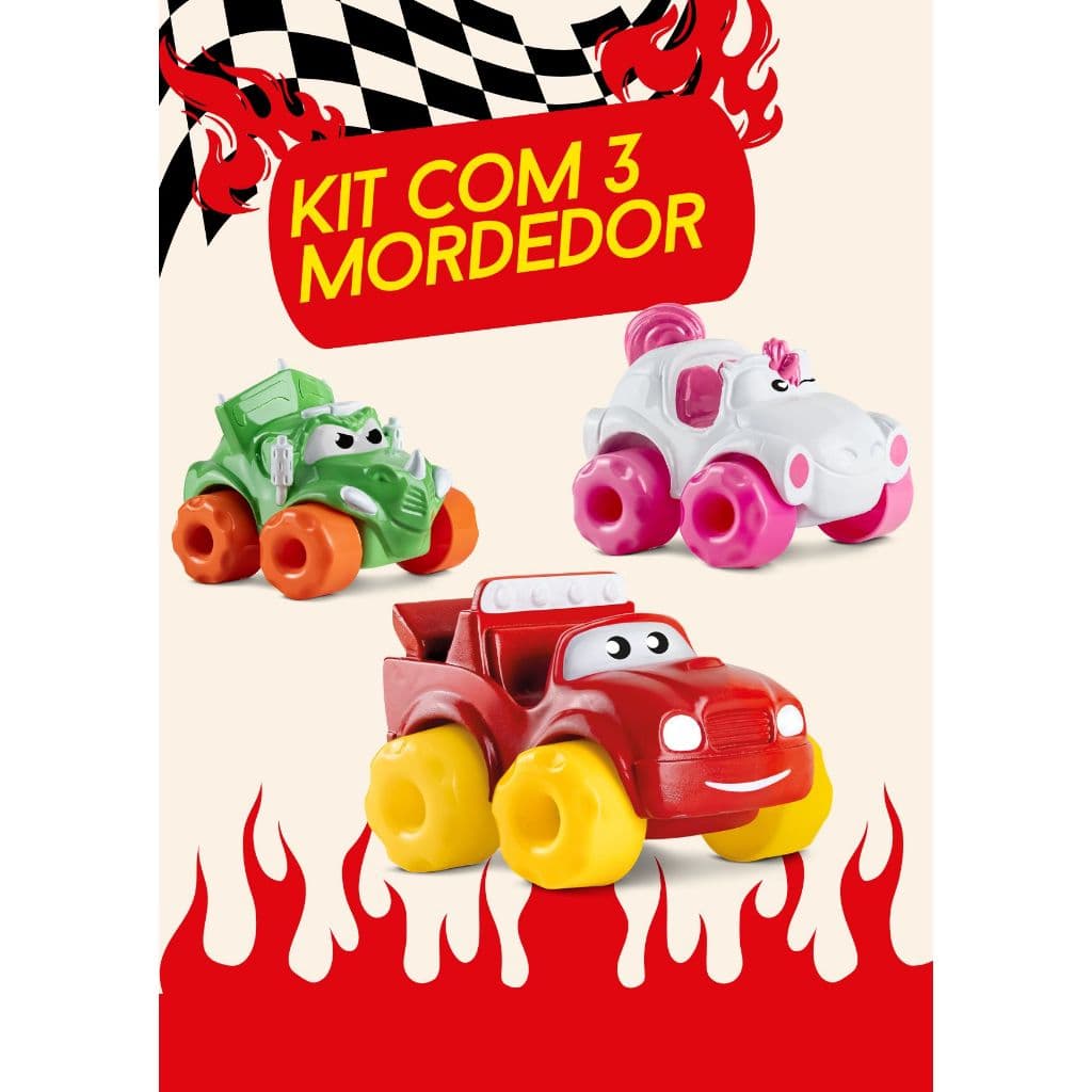 Kit Com 3 Mordedor Carrinho Vinil Soft Car Mordedor Menino Mordedor Menina Vinil Atoxico Para Bebe