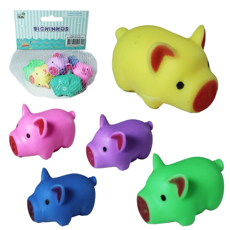 Kit Animal Porco De Vinil Com Som 6 Pçs Na Rede