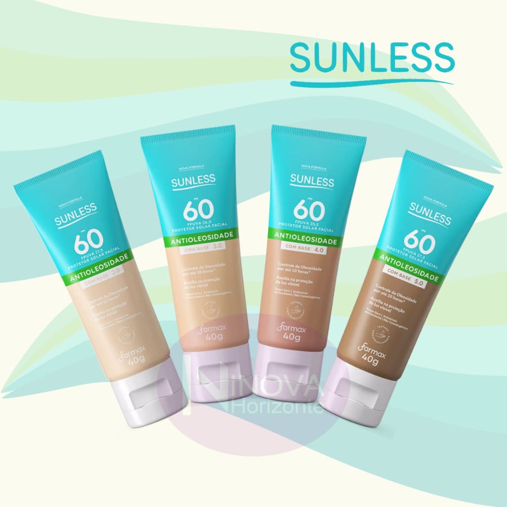 PROTETOR SOLAR FACIAL FPS 60 ANTIOLEOSIDADE COM BASE 40G - SUNLESS
