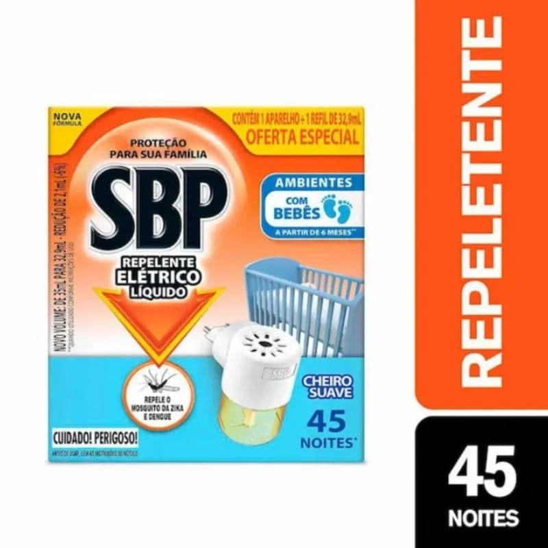 Repelente de Tomada SBP 45 Noites Cheiro Suave Aparelho + Refil 32,9ml