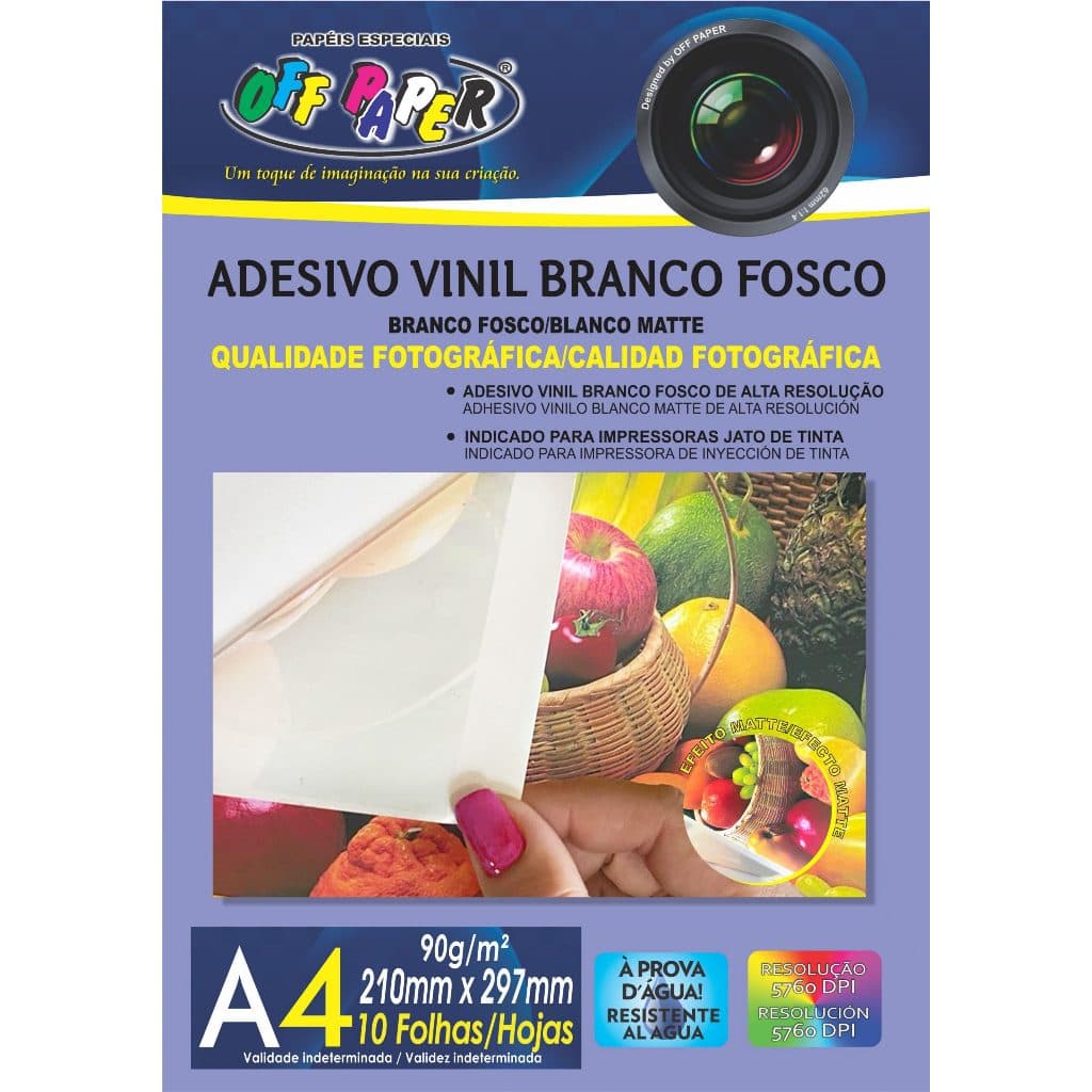 Adesivo Vinil Branco Fosco Fotográfico Off Paper 10 Folhas 90g/m²