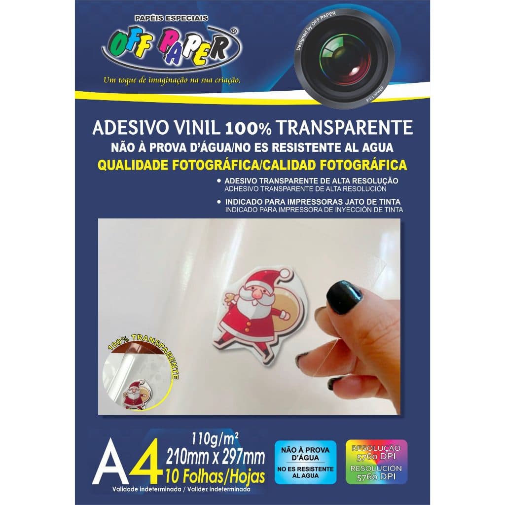 Adesivo Vinil 100% TRANSPARENTE Original Off Paper 10 Folhas 110g/m²