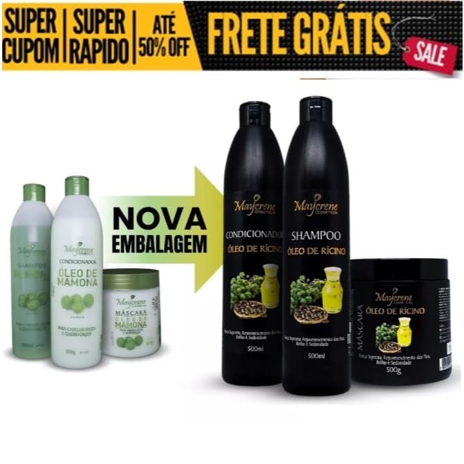 Kit Óleo de MAMONA (NOVO RICINO) Maycrene Para Cabelos Secos, Ressecados e Quebradiços KIT 3 Produtos Disponíveis Top