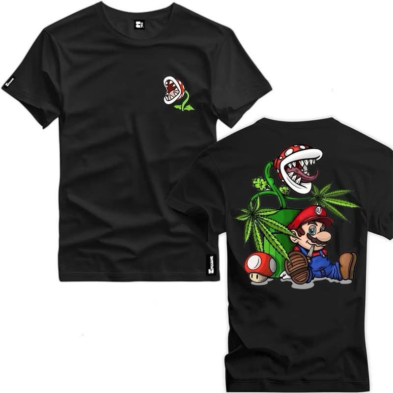 T-Shirt Camiseta Casual Masculina Estampada frente Verso mário brós chapado