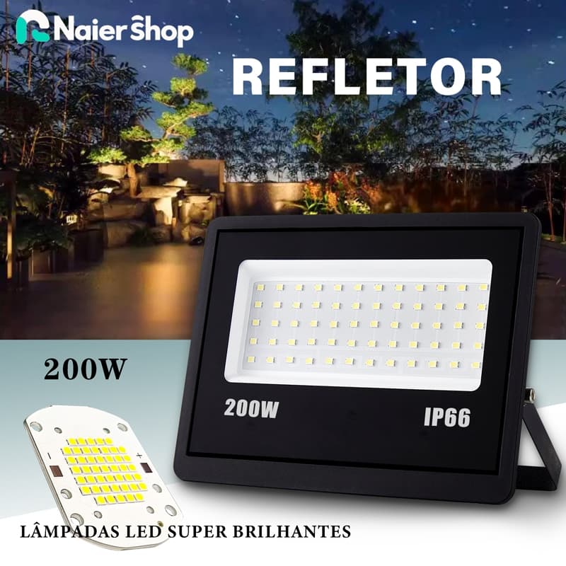 Kit 1 Refletor LED de 200W Holofote com luz fria e bivolt Luminária adequada para iluminação