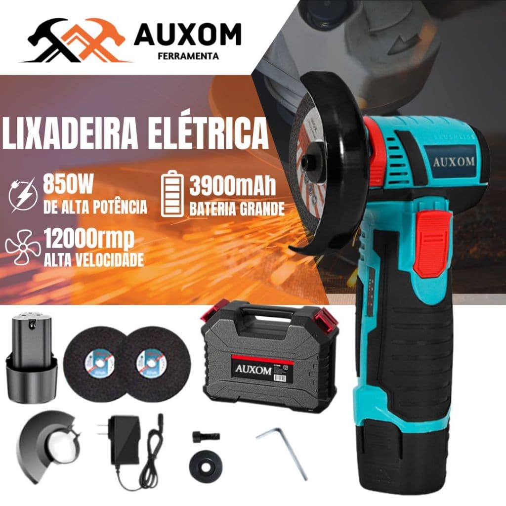 AUXOM Esmerilhadeira lixadeira Politriz 12V Esmerilhadeira A Bateria Recarregável Portátil