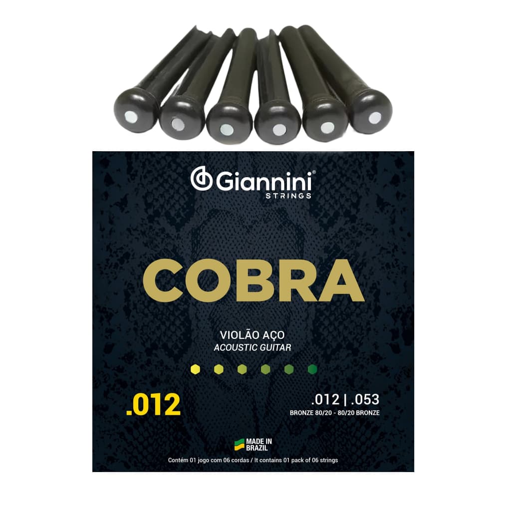 Encordoamento Corda Violão Aço 012 0.12 Giannini C/ Pinos Violão da Ponte