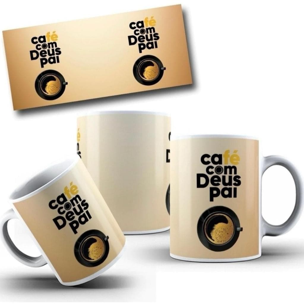 Kit 2 Canecas Porcelana Café com Deus Pai - Com Seu Nome Personalizado