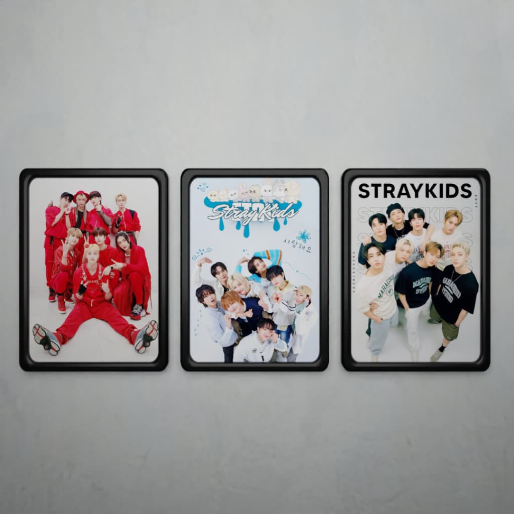 Kit 3 Quadros Decorativos Com Moldura Tema KPOP Stray Kids Tamanho 30x20cm