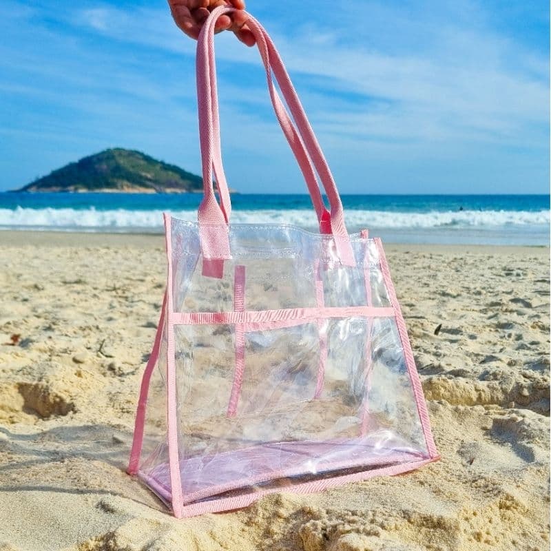 Bolsa de Praia Verão Transparente Grande Reforçada PVC 030 – Dois Bolsos + Alça Grossa