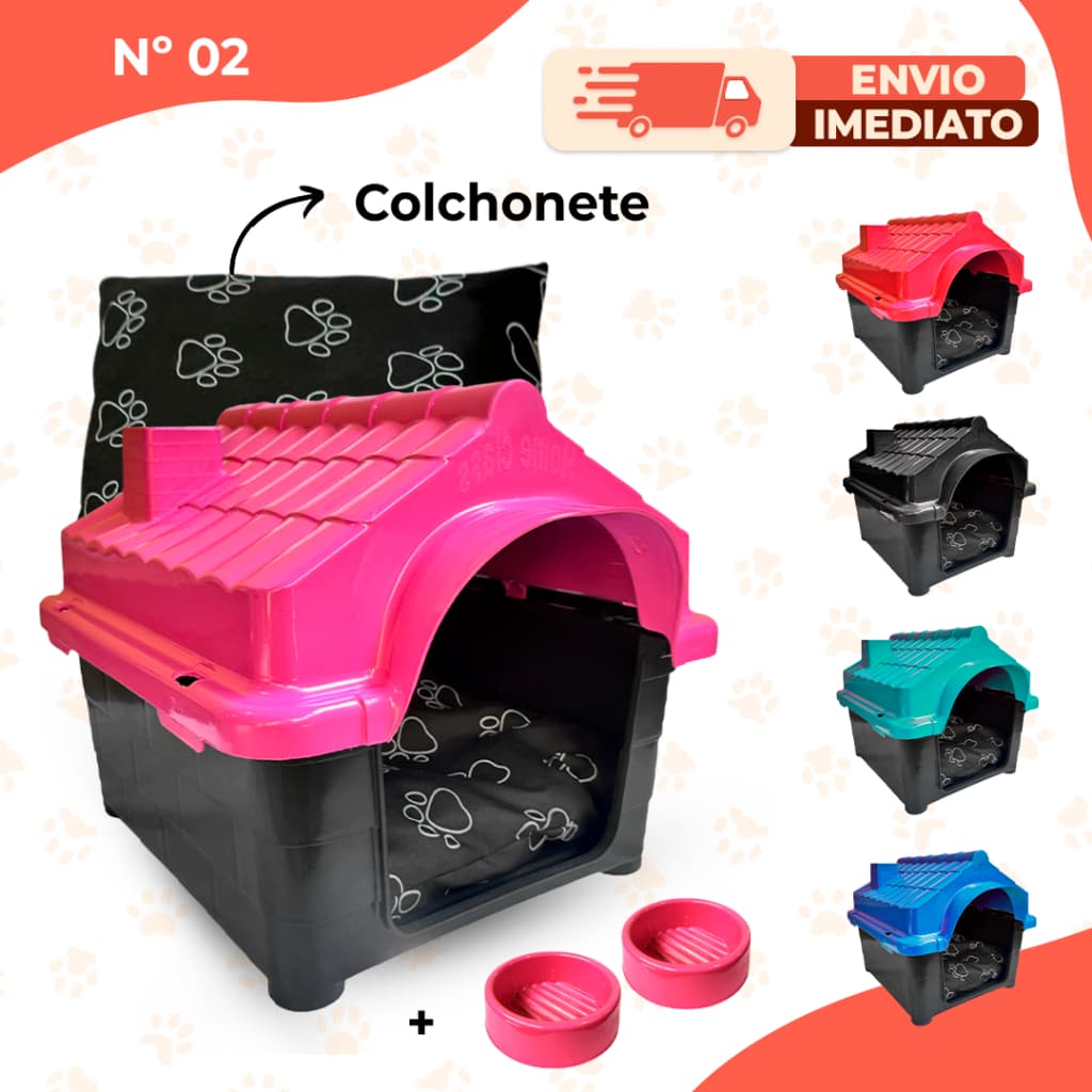 Casinha de Cachorro Com Colchão N2 Casa Pet Cachorros Pequenos Com Comedouro Bebedouro