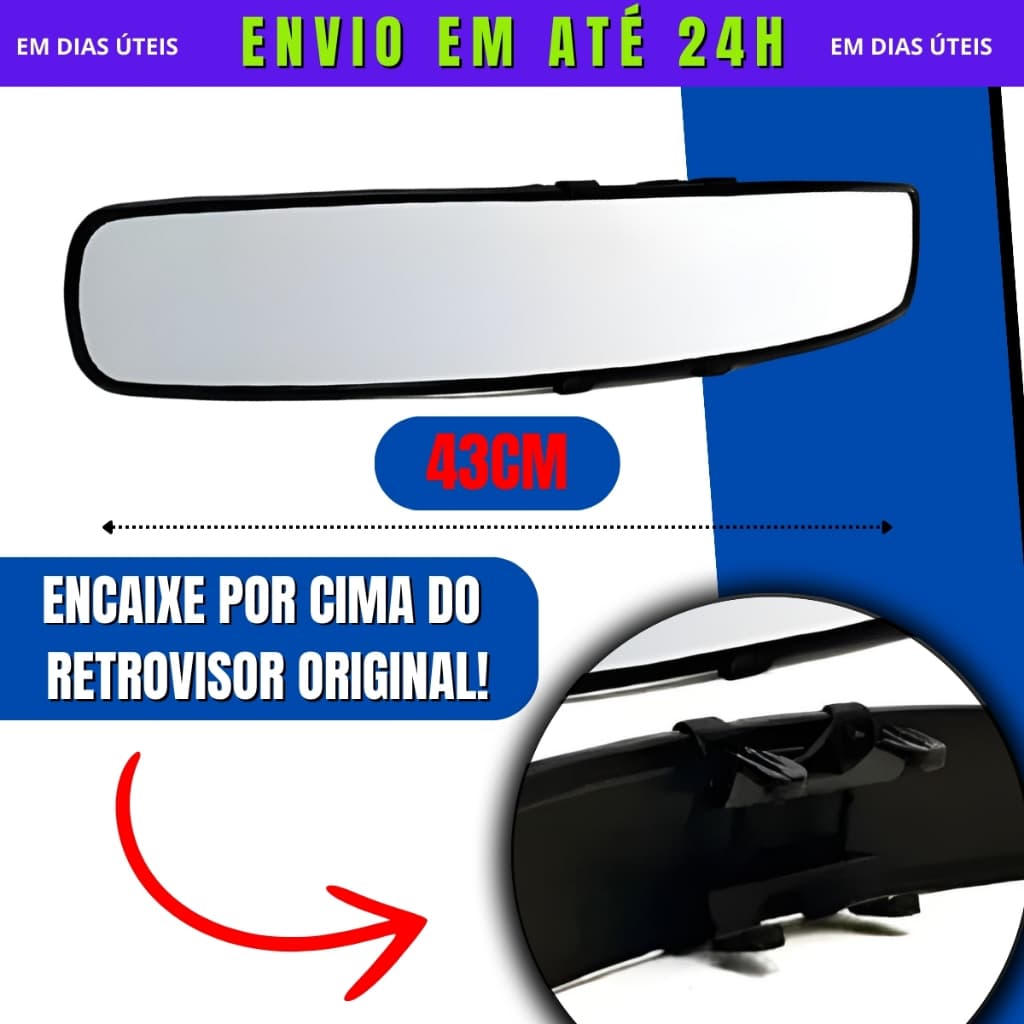 Espelho Retrovisor Interno Universal Convexo Panorâmico Automotivo 43cm
