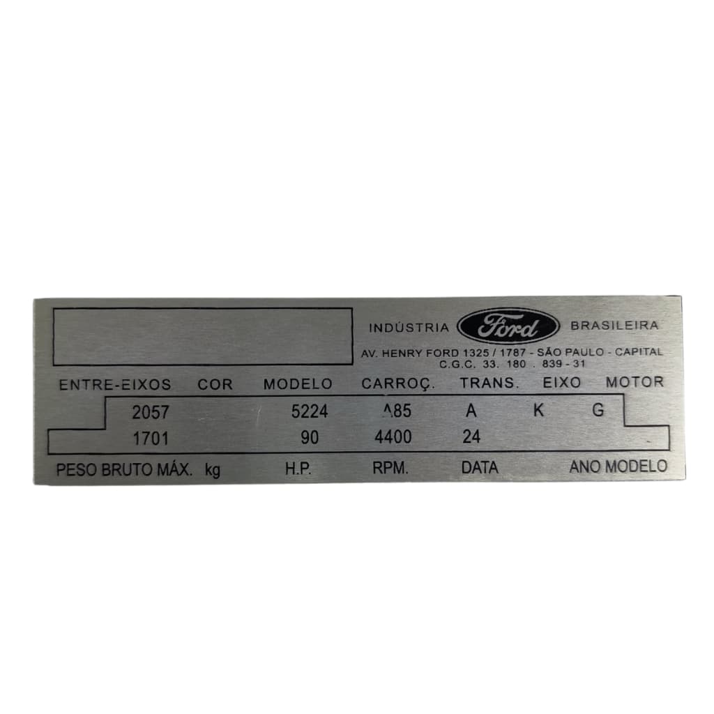 Placa Plaqueta Número Carroceria Industria Ford Jeep Cj5