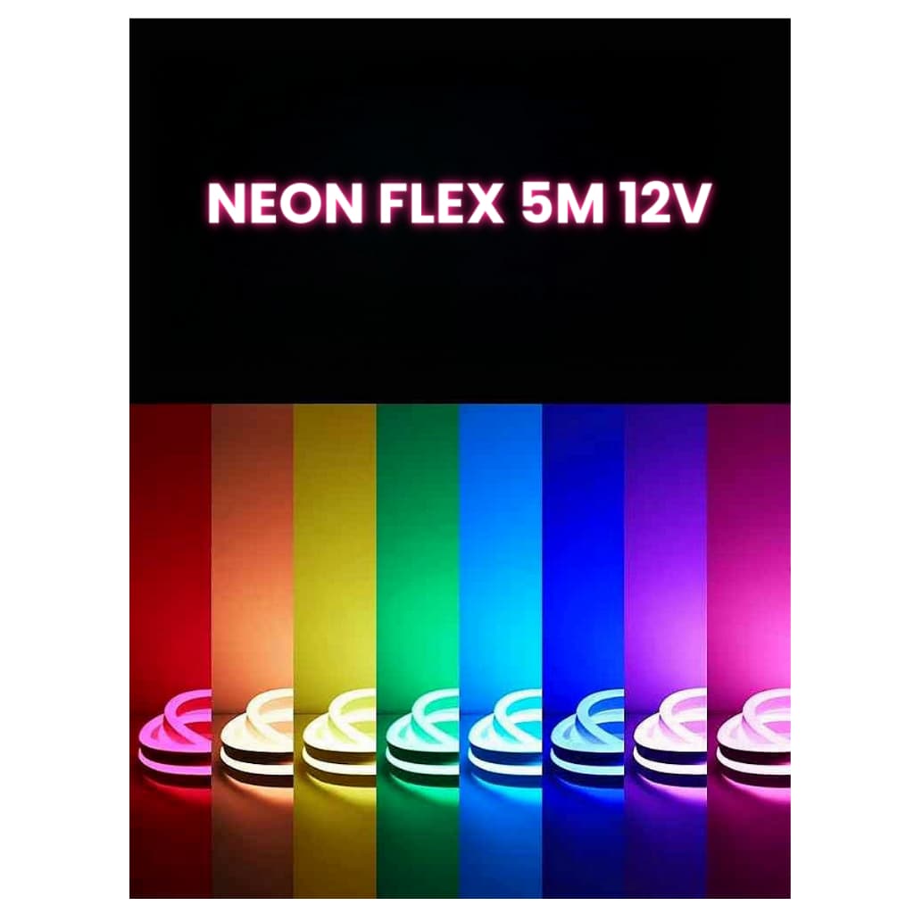 Kit Fita de LED Mangueira Neon 5 Metros 60W Flexível Com Fonte 12V Letreiro Iluminação Fachada Loja
