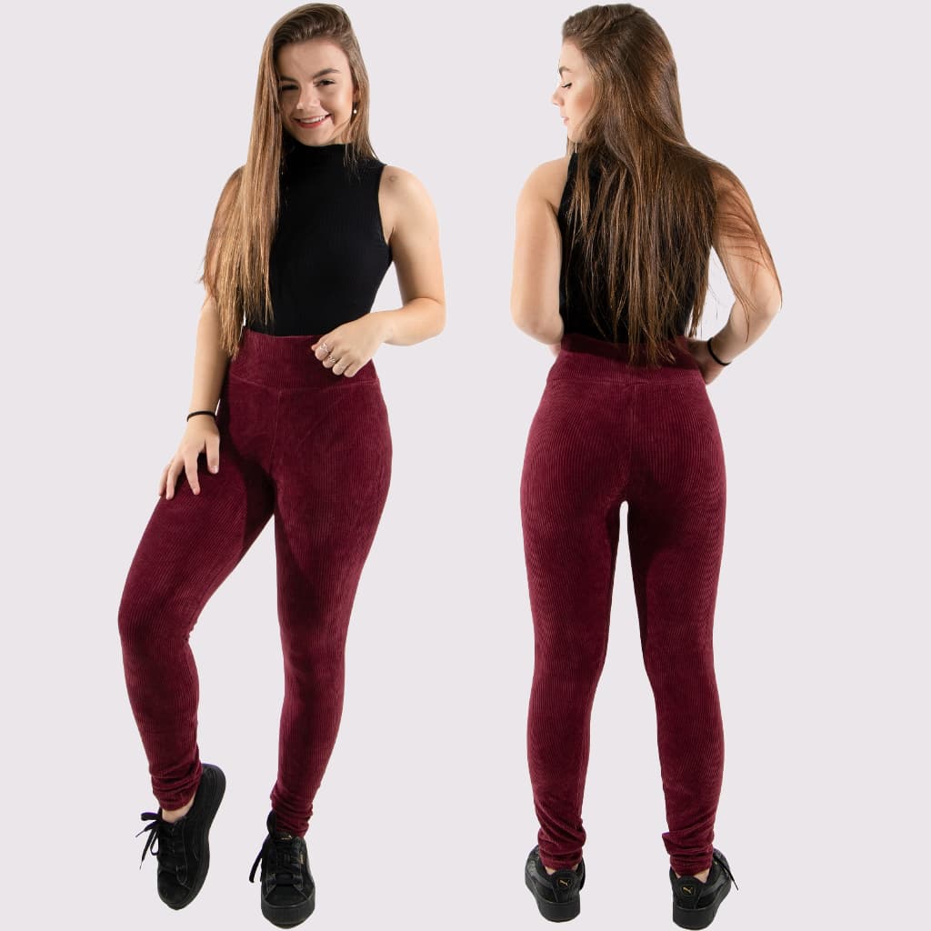 Calça Cotelê Feminina Cintura Alta Moda Inverno Casual Confortável Tecido Grosso