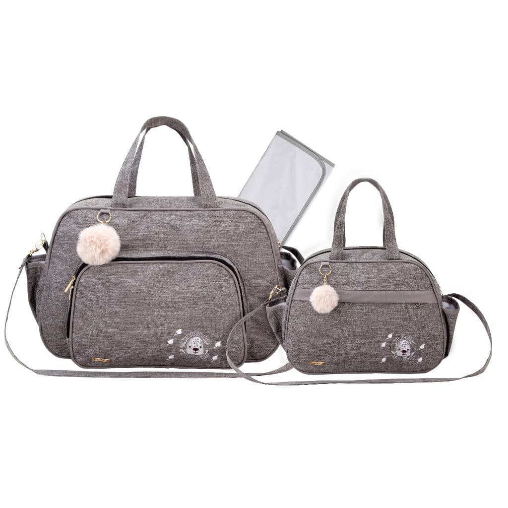 Kit Bolsa Maternidade Bebê Cinza Impermeável 3 peças Bolsa Térmica e Trocador
