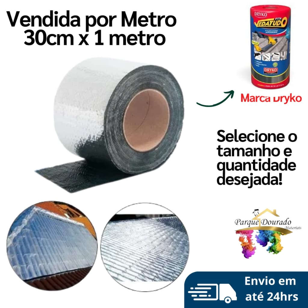 Manta Asfáltica Fita Autoadesiva Vedatudo 30CM X 1M Impermeabilizante Telhados - Toldos - Dultos - VENDIDO POR METRO