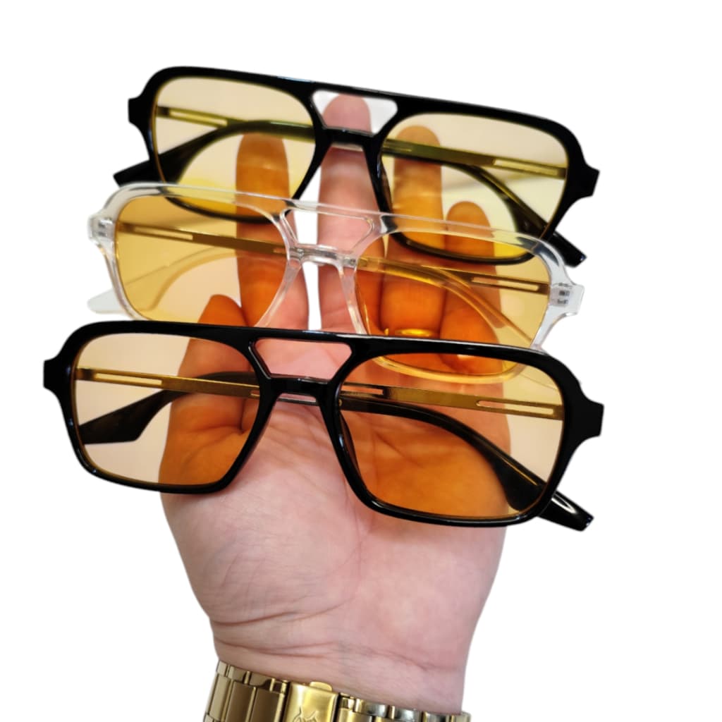 Óculos de Sol Masculino Lente Amarela Retrô Vintage Lançamento Quadrado Transparente Moderno Uv400