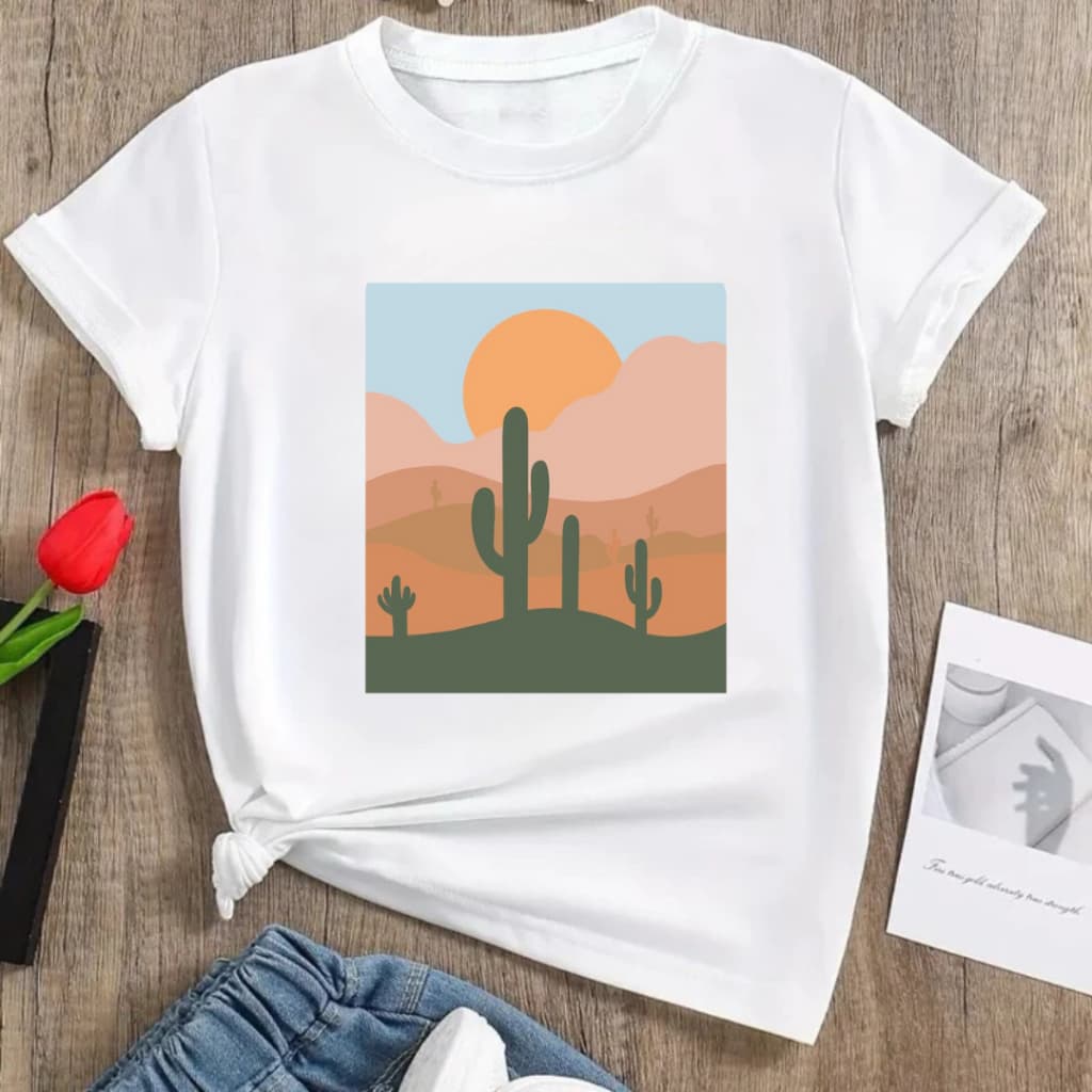Camisetas Femininas Estampas Animadas Roupa Feminina Cacto
