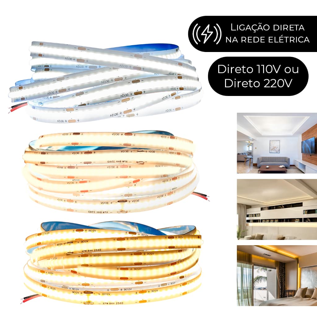 Fita Led Direta Na Energia Não Usa Fonte Cob 10m 240 leds 110v/220v IP20