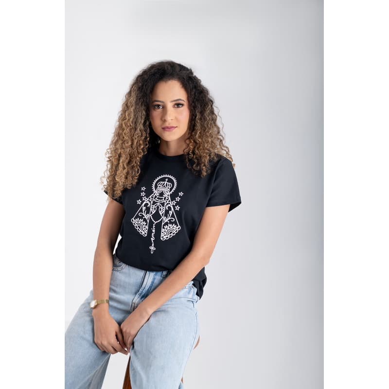 BLUSA T-SHIRT FEMININA ESTAMPADA, BABY LOOK 100% ALGODÃO , CATOLICA TAM: P,M,G e GG NOSSA SENHORA