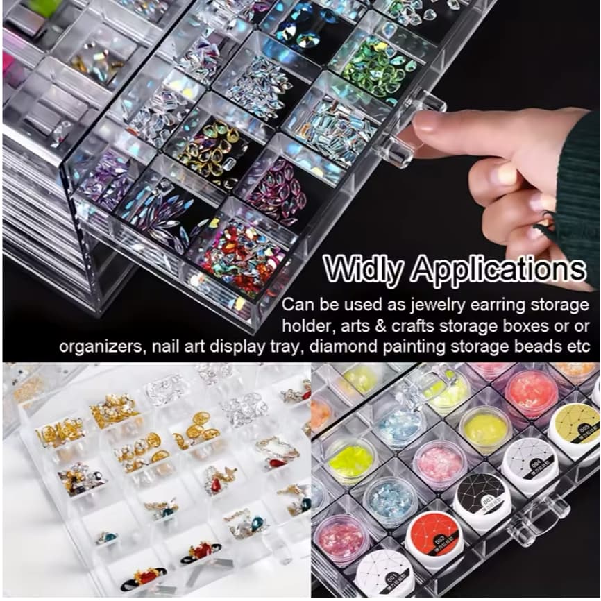 Organizador Para Joias Caixa Organizadora Acrílica/Strass/Glitter/Bijuterias/unhas 5 Gavetas 120 Espaços Acrílico