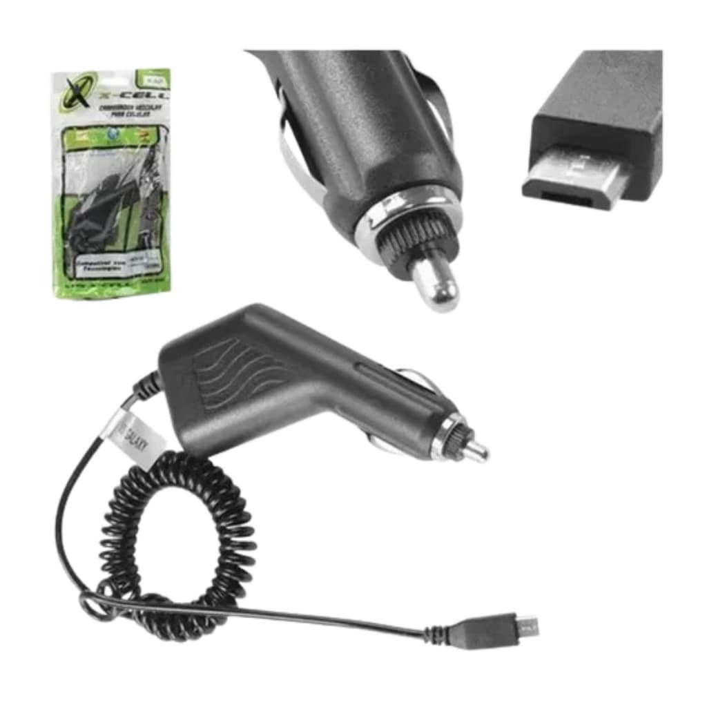 Carregador Veicular Espiral P/ Cel. Micro  (v8) 12v X-cell