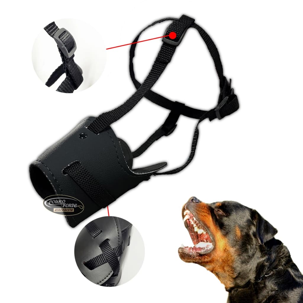 Focinheira para Cachorro de Médio de Grande Porte Couro Sintético Anti-Corrosão