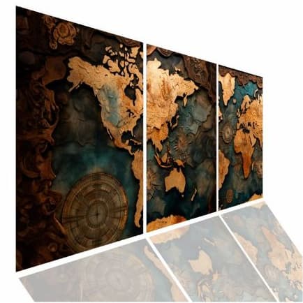 Quadros Decorativos Mapa Mundi 3 Peças Mosaico Sala Quarto Escritório