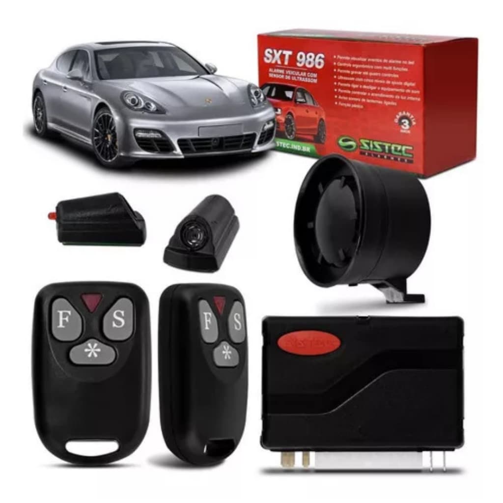 Alarme Automotivo Sistec Universal para Carro com 2 Controles Segurança Veicular Reforçada