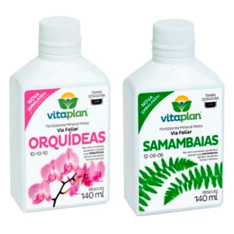 Kit 02 Un - Fertilizante Orquidea 140 ML Liquido + Fertilizante Samambaia 140 ML Liquido - Vitaplan