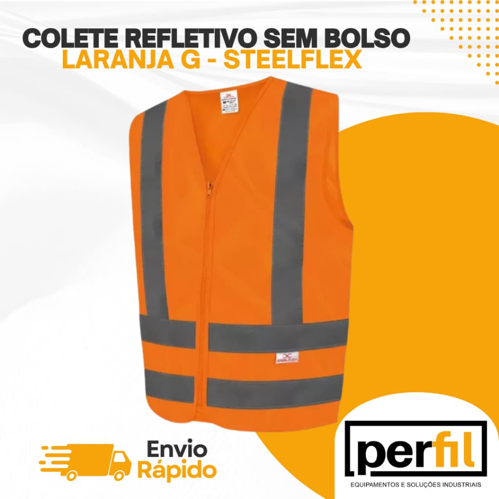 COLETE REFLETIVO STEELFLEX  SEM BOLSO LISO LARANJA FLUOR - G
