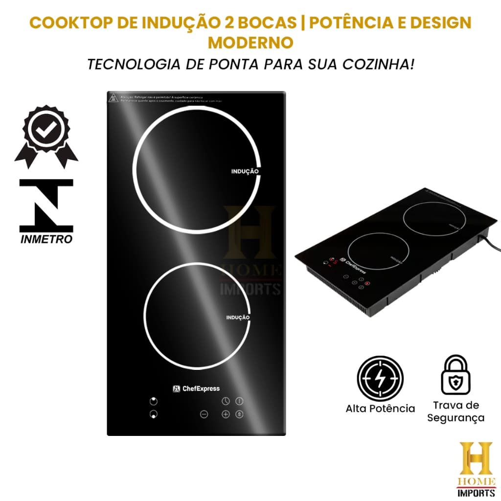 Cooktop de Indução 2 Bocas 3500W Portátil Preto Painel Touch, Timer e Trava de Segurança - 110V/220V