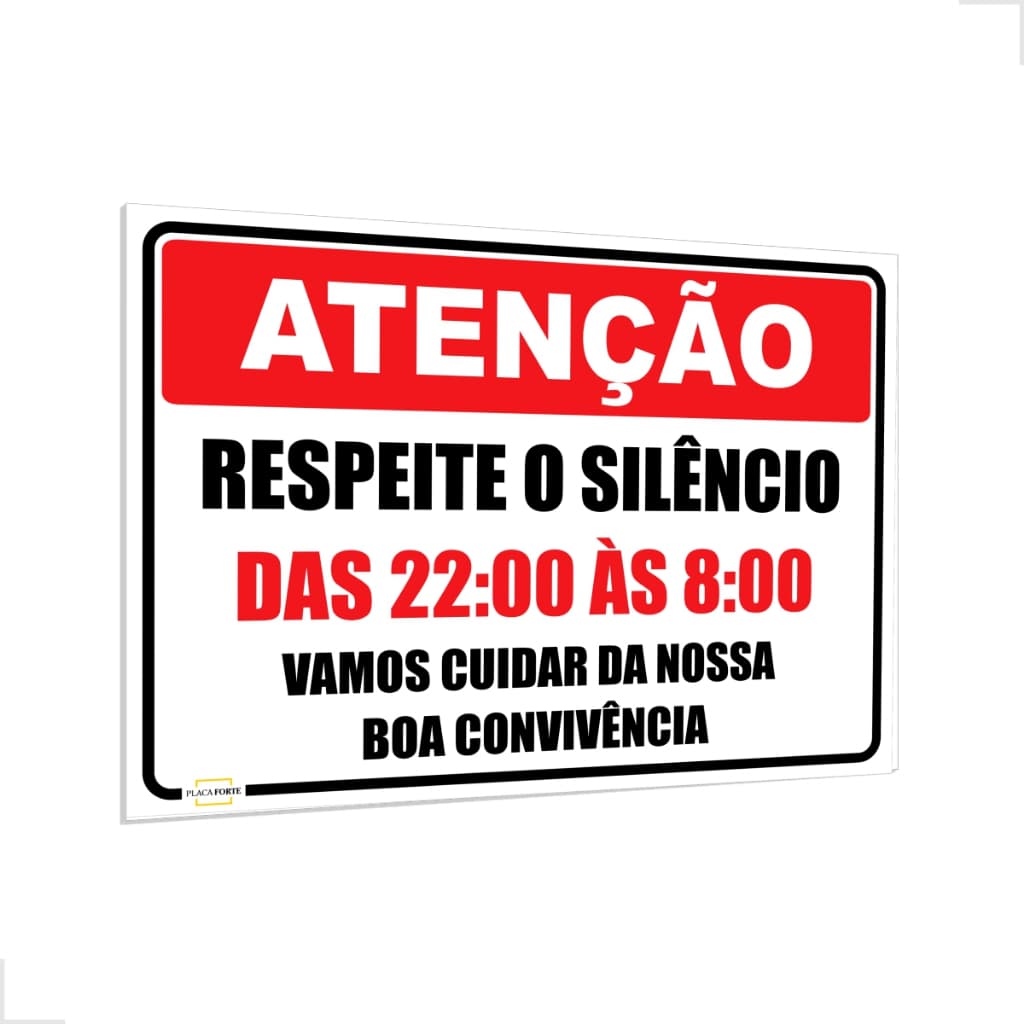 Placa Atenção Respeite o Horário de Silencio Prédio Condomínio Hospital 25x18cm
