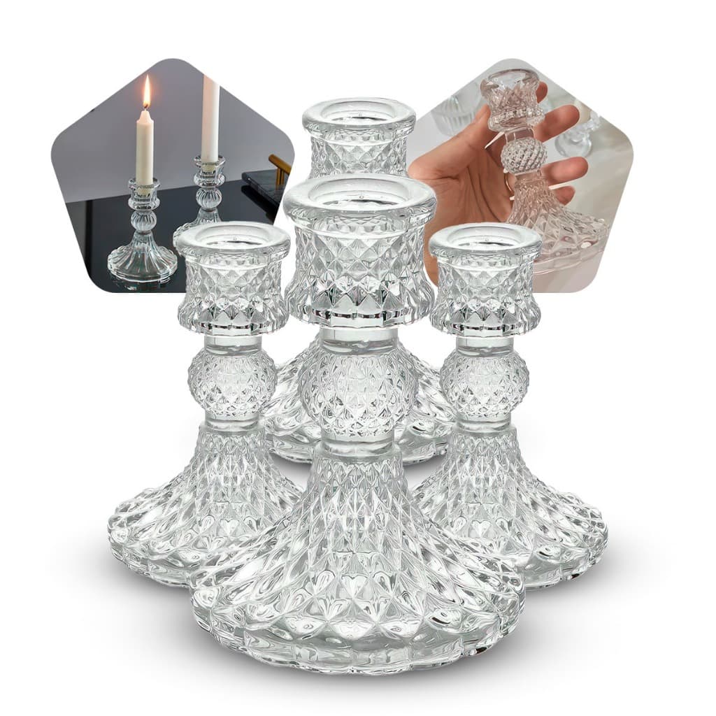 Kit 4 Castiçal De Vidro  Porta Vela Decoração Solitário Luxo Mesa Enfeite Natal Cartiçal  Candelabro Suporte De vela