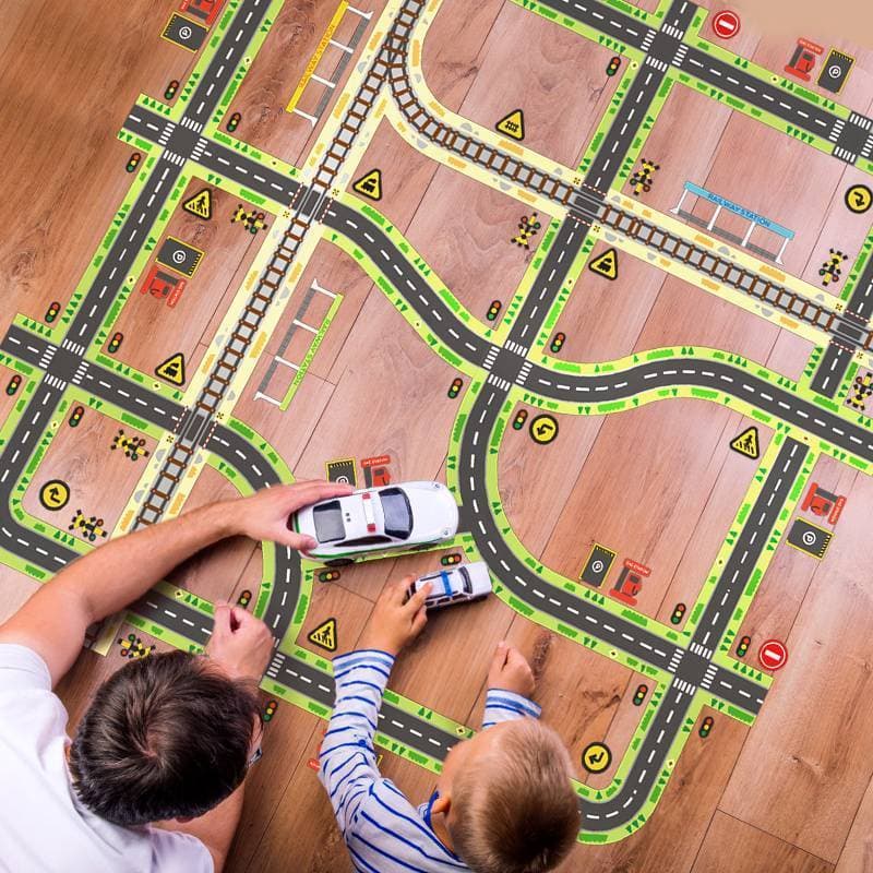 Adesivo Pista Carrinho Reutilizável 5 Metros Brinquedo Infantil Tapete Estrada Cidade Mideer 3 Anos+