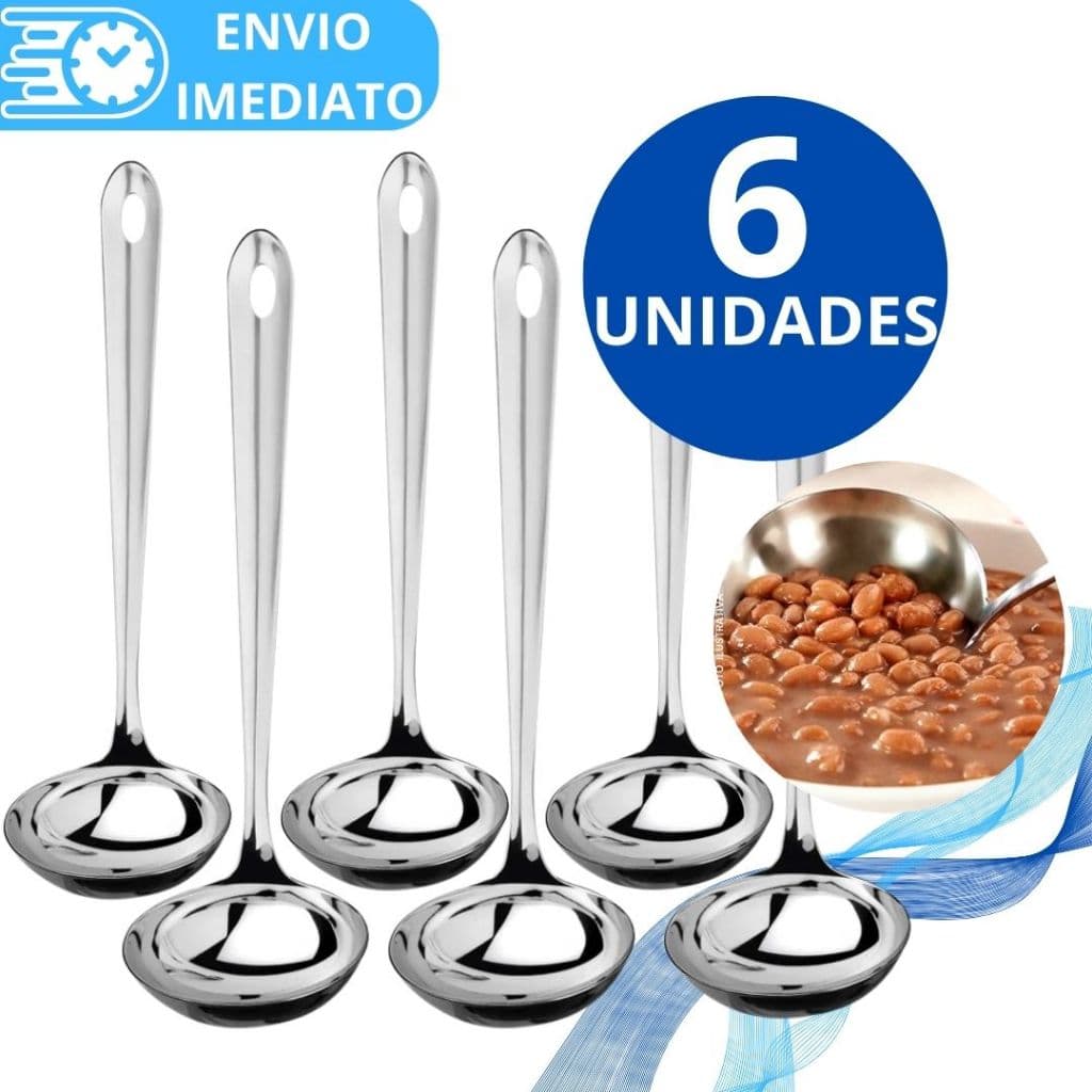 KIT 6 Concha de Feijão Aço Inox GRANDE Super Resistente para Servir Molho Caldinho Feijão Sopa Casa Restaurante Buffet
