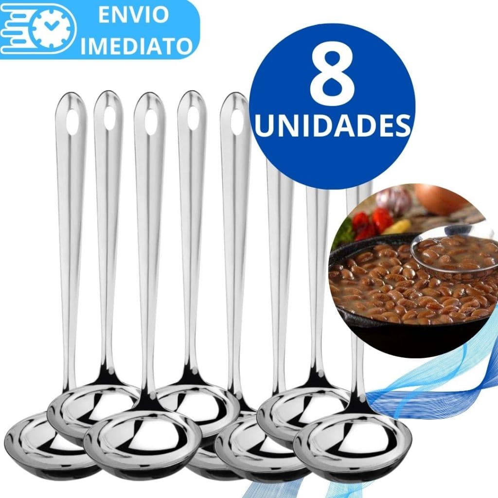 KIT 2/8 Unid Concha de Feijão Aço Inox GRANDE Super Resistente para Servir Molho Caldinho Feijão Sopa Casa Restaurante