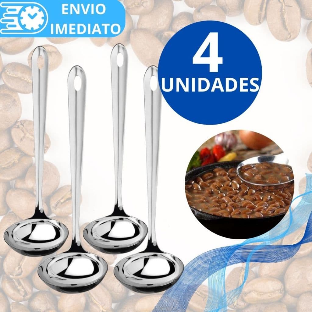 KIT 4 Concha de Feijão Aço Inox GRANDE Super Resistente para Servir Molho Caldinho Feijão Sopa Casa Restaurante Buffet